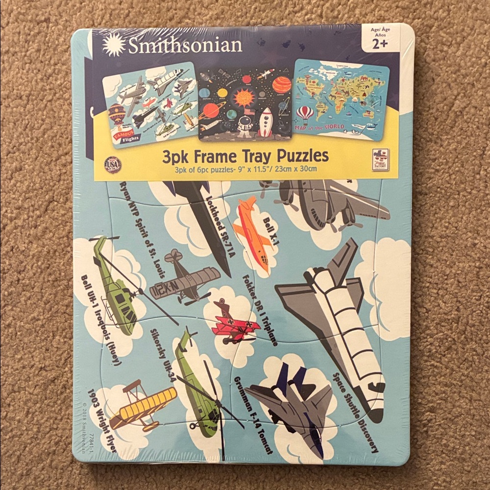 Smithsonian Three Pack Frame Tray Puzzles - Flights, Solar System, World Map